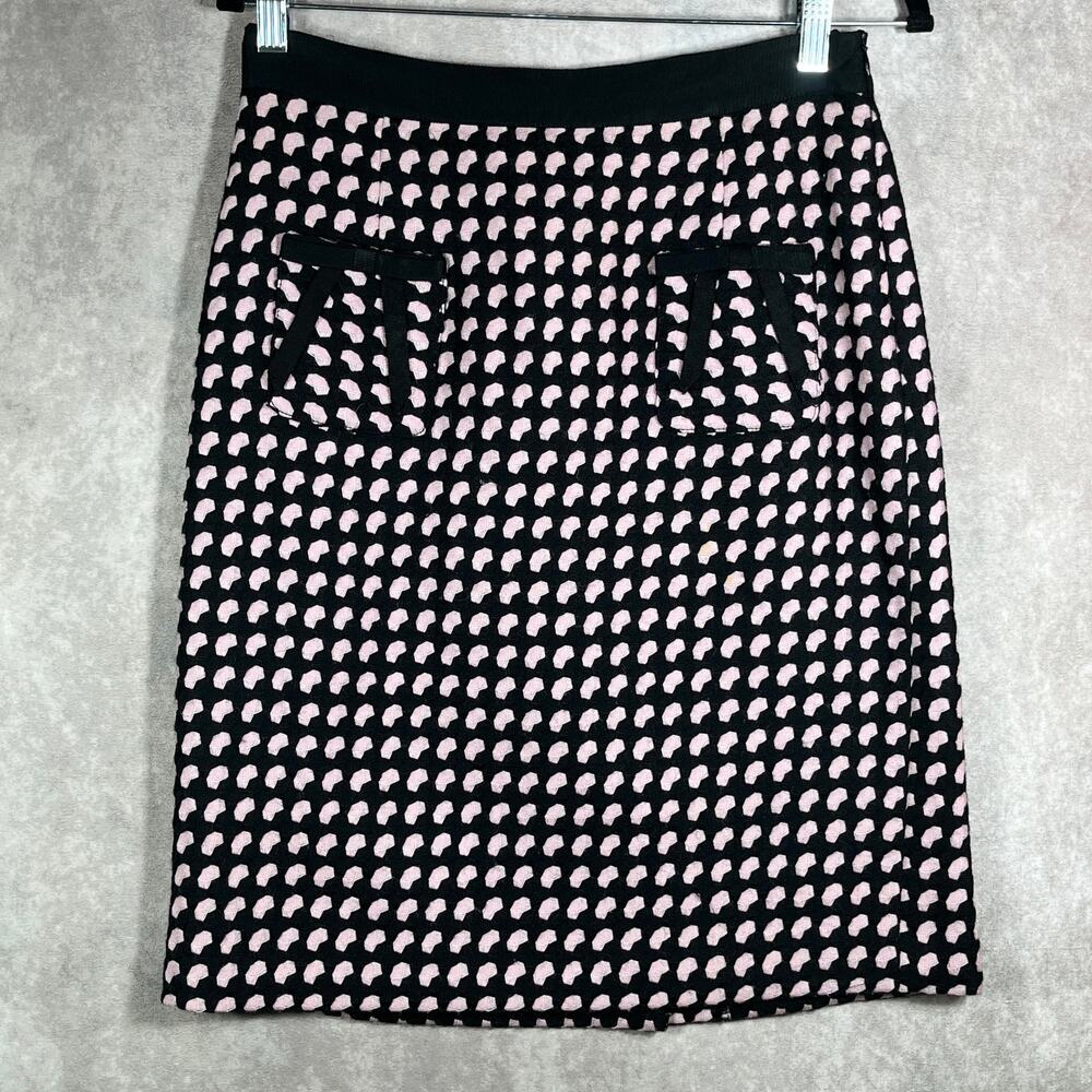 Milly Of New York Pencil Skirt Womens 8 Black Pink Wool Knee Length Lined Career